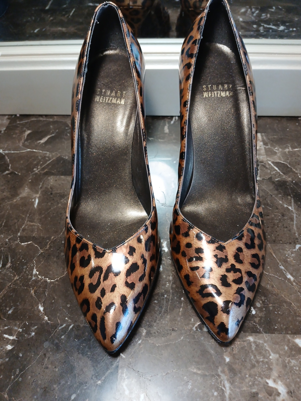 STUART WEITZMAN Leopard Print Patent Leather Pumps Brown & Black US 7 M